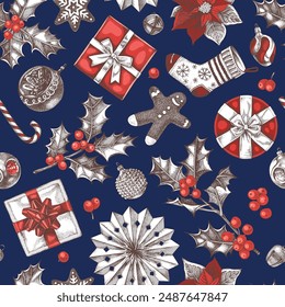 Merry Christmas vector seamless pattern