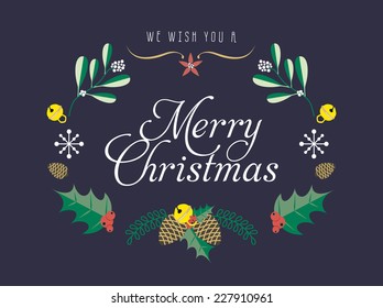 Merry Christmas Vector Set with elements and illustrations on dark background