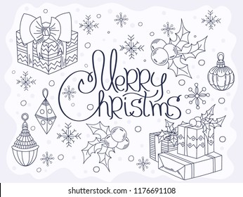 Merry Christmas vector set illustration. Doodles art.