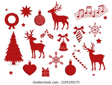 Merry Christmas Vector set. Red isolated silhouette.