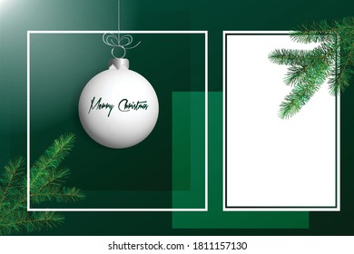 Feliz Navidad. Conjunto vectorial de plantillas para el diseño de tarjetas, banners, volantes, en forma de marco, una bola y unas patas de abeto.