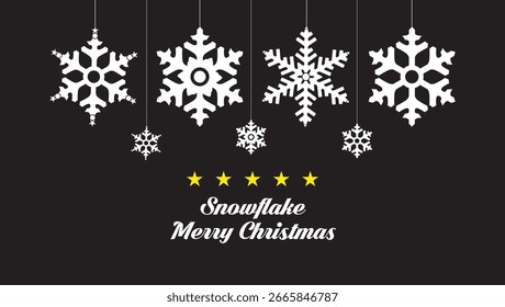 Frohe Weihnachten Vektor Schneeflocke Design-Element. Grußkarte für den Urlaub mit glitzerndem Ornament und geometrischer Schneeflocken-Form. Festliche Wintermitternachtsfeier mit hellem Sterneneffekt.