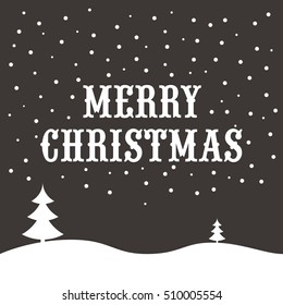 Merry Christmas vector with snowflakes the text and winter fir-trees.Holiday winter landscape.New 2017 Year banner, poster.Merry Christmas lettering typography.New Year greeting card, invitation.
