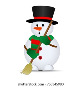 Merry christmas. Vector snowman. broom