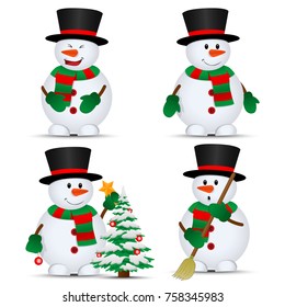 Merry christmas. Vector snowmans set.