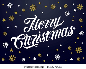 Merry Christmas vector text Calligraphic Lettering design card template. Calligraphic handmade lettering.