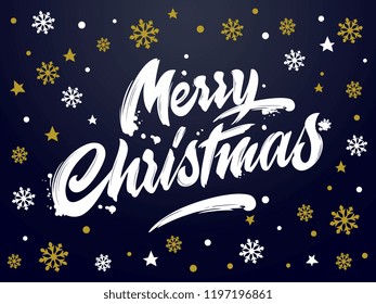 Merry Christmas vector text Calligraphic Lettering design card template. Calligraphic handmade lettering.