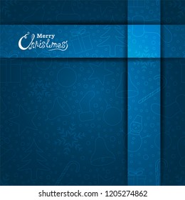 Merry Christmas vector text Calligraphic Lettering design card template. Creative typography for Holiday Greeting Gift Poster. Calligraphy Font style Banner. Blue Background.