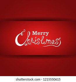 Merry Christmas vector text Calligraphic Lettering design card template. Creative typography for Holiday Greeting Gift Poster. Calligraphy Font style Banner. Red Background.