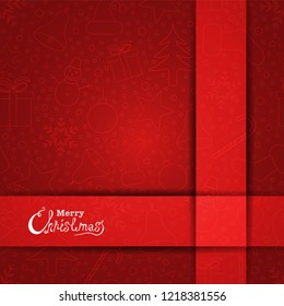 Merry Christmas vector text Calligraphic Lettering design card template. Creative typography for Holiday Greeting Gift Poster. Calligraphy Font style Banner. Red Background.