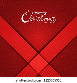 Merry Christmas vector text Calligraphic Lettering design card template. Creative typography for Holiday Greeting Gift Poster. Calligraphy Font style Banner. Red Background.