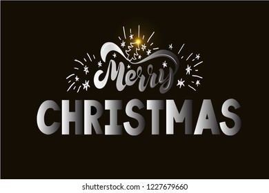 Merry Christmas vector text Calligraphic Lettering design card template. Creative typography for Holiday Greeting Gift Poster. Calligraphy Font style Banner. EPS10