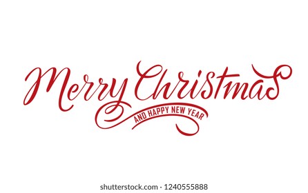 Merry Christmas vector text Calligraphic Lettering design card template. Calligraphic handmade lettering.