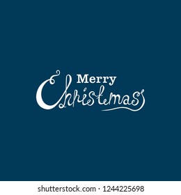 Merry Christmas vector text Calligraphic Lettering design card template. Creative typography for Holiday Greeting Gift Poster. Calligraphy Font style Banner. Blue Background.