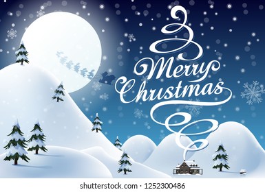 Merry Christmas vector text Calligraphic Lettering design card template. Calligraphic handmade lettering.