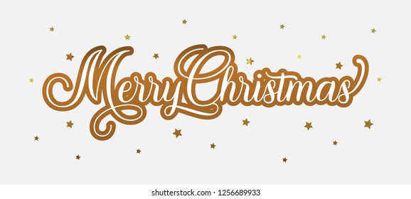 Merry Christmas vector text Calligraphic Lettering with star. Creative typography for Holiday Greeting Gift Poster. Hand lettering inscription to winter holiday design, calligraphy vector.
