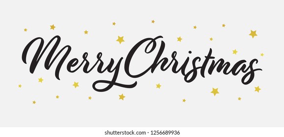 Merry Christmas vector text Calligraphic Lettering with star. Creative typography for Holiday Greeting Gift Poster. Hand lettering inscription to winter holiday design, calligraphy vector.