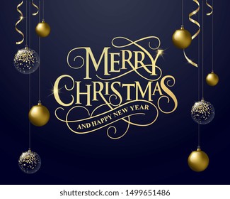 Merry Christmas vector text Calligraphic Lettering design card template. Calligraphic handmade lettering.