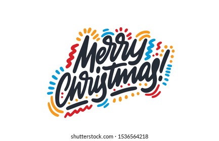 Merry Christmas vector text Calligraphic Lettering design card template. Creative typography for Holiday Greeting Gift Poster. Calligraphy Font style Banner.
