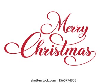 Merry Christmas vector text Calligraphic Lettering design card template.  Winter holidays related typographic quote. Vector illustration.
