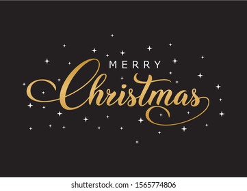 Merry Christmas vector text Calligraphic Lettering design card template.  Winter holidays related typographic quote. Vector illustration.