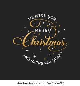 Merry Christmas vector text Calligraphic Lettering design card template.  Winter holidays related typographic quote. Vector illustration.