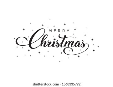 Merry Christmas vector text Calligraphic Lettering design card template.  Winter holidays related typographic quote. Vector illustration.