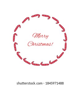 Merry Christmas vector text Calligraphic Lettering design card template. Creative typography for Holiday Greeting Gift Poster. Candy Cane circle.