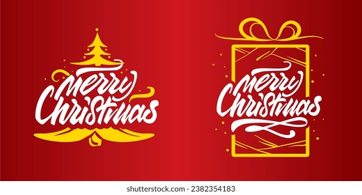 Merry Christmas vector text Calligraphic Lettering design card template. Creative typography for Holiday Greeting Gift Poster. Calligraphy Font style Banner.