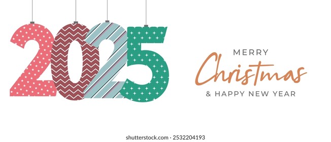 Merry Christmas vector text Calligraphic Lettering Vector illustration Merry Christmas and Happy New Year Background Christmas Tree Branches decoration. 