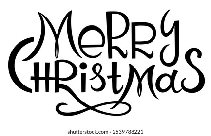 Merry Christmas vector text Calligraphic Lettering design card template. Creative typography for Holiday Greeting Gift Poster. Calligraphy Font style Banner.