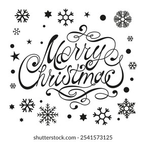 Merry Christmas vector text Calligraphic Lettering design card template. Creative typography for Holiday Greeting Gift Poster. Calligraphy Font style Banner.