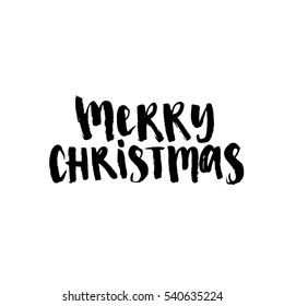Merry Christmas vector text Calligraphic Lettering design card template. Creative typography for Holiday Greeting Gift Poster.