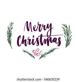 Merry Christmas vector text Calligraphic Lettering design card template. Creative typography for Holiday Greeting Gift Poster.
