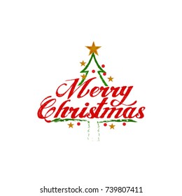 Merry Christmas vector text Calligraphic Lettering design card template. Creative typography for Holiday Greeting Gift Poster.
