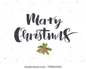 Merry Christmas vector text Calligraphic Lettering design card template. Calligraphic handmade lettering. Merry Christmas vector design for greeting cards and poster on a textural background.