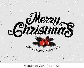 Merry Christmas vector text Calligraphic Lettering design card template. Calligraphic handmade lettering. Merry Christmas vector design for greeting cards and poster on a textural background.