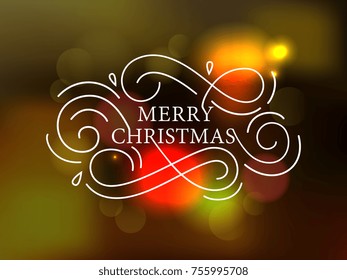 Merry Christmas vector text. Calligraphic on a blurred background.  Lettering design card template. Merry Christmas vector design for greeting cards and poster. 