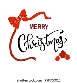 Merry Christmas vector text Calligraphic Lettering design card template. Creative typography for Holiday Greeting Gift Poster. Calligraphy Font style Banner