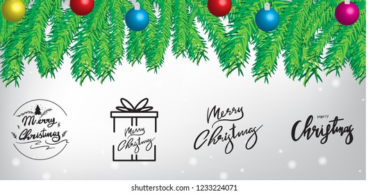 Merry Christmas vector text Calligraphy set ,Lettering design on white background ,Handwritten modern brush lettering, EPS10 vector