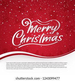 Merry Christmas vector text. Calligraphy Font style Banner. Calligraphic Lettering design card template. Banner with snow on a red background. Vector illustration
