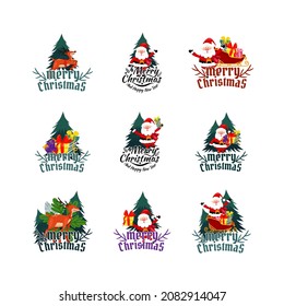 Merry Christmas vector text Calligraphy Lettering card design template set. Creative typography for Holiday Gift Greeting Poster illustration