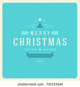 Merry Christmas vector text design greeting card template typography for holiday poster or postcard. Blue textured background.