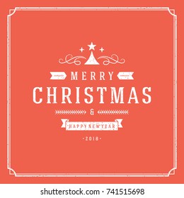 Merry Christmas vector text design greeting card template typography for holiday poster or postcard. Red textured background and frame.