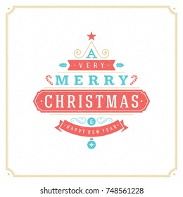 Merry Christmas vector text design greeting card template typography for holiday poster or postcard. Textured background and frame.