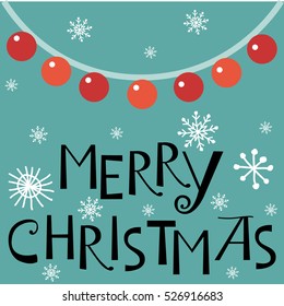 Merry Christmas vector text with a christmas garland