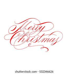 Merry Christmas vector text hand written calligraphic Lettering design card template. Creative typography for Holiday Greeting Gift Poster.
