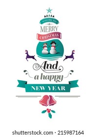 Merry christmas vector with text and icons on white background