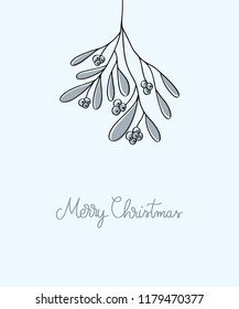 Merry Christmas. Vector text Lettering with Mistletoe design card template. 