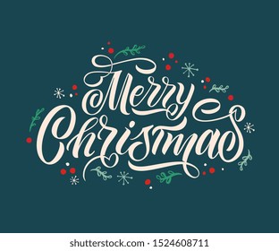 Merry Christmas vector text. Lettering design card template. Handmade lettering.